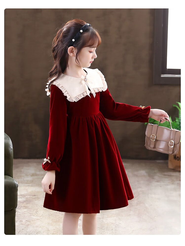 星尚影女童连衣裙秋装2022新款学院风中大儿童 9-12岁加厚公主裙洋气