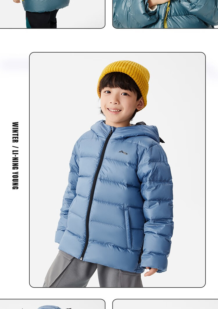 李宁(li-ning) 李宁童装羽绒服男大童运动生活系列休闲时尚短款外套