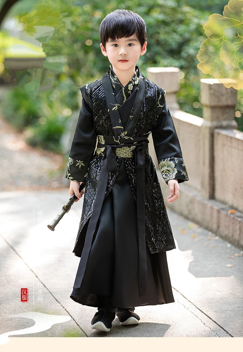 马樱红雨 男童唐装汉服武侠风儿童侠客古装演出服帅气春秋古风明制