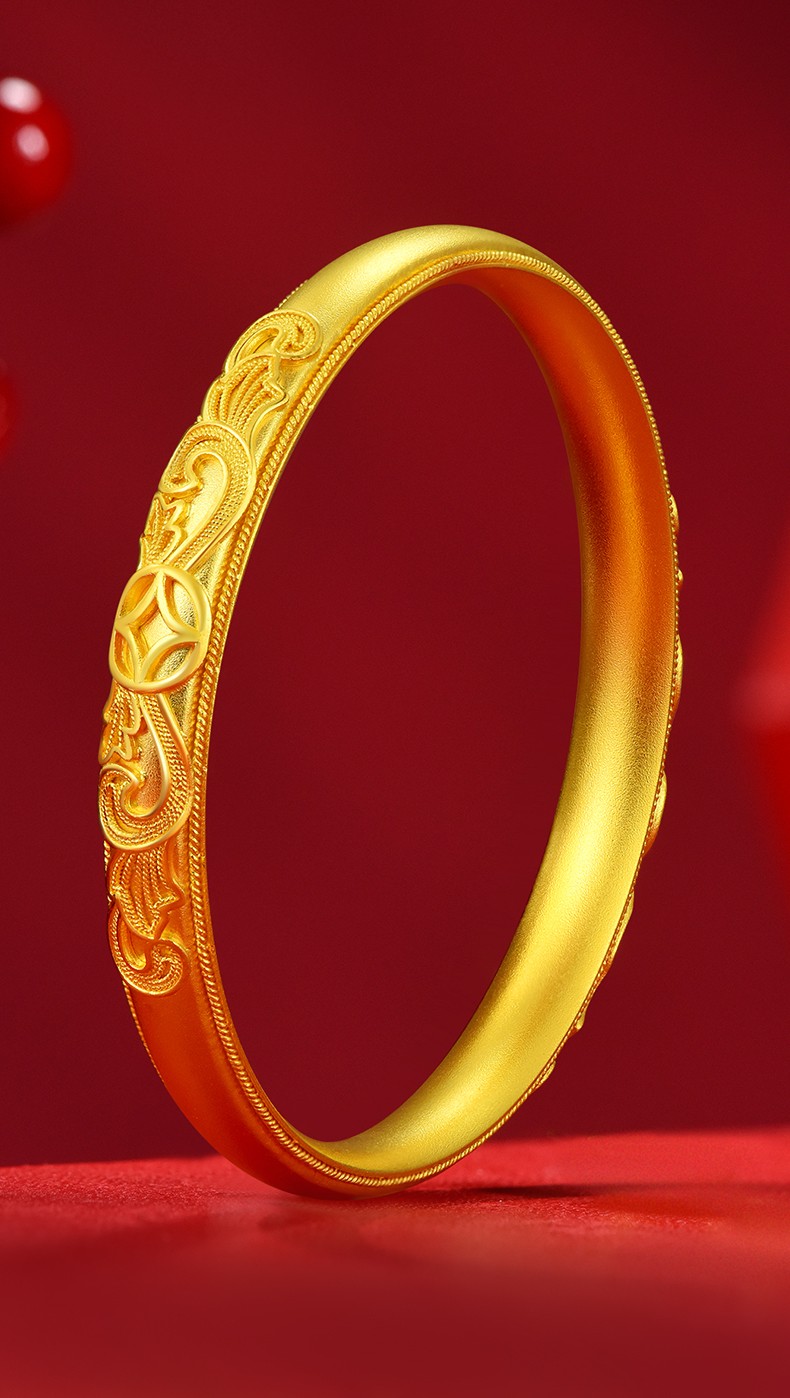龙徽珠宝黄金手镯女款足金999传承雕花镯子结婚金首饰送妈妈送老婆