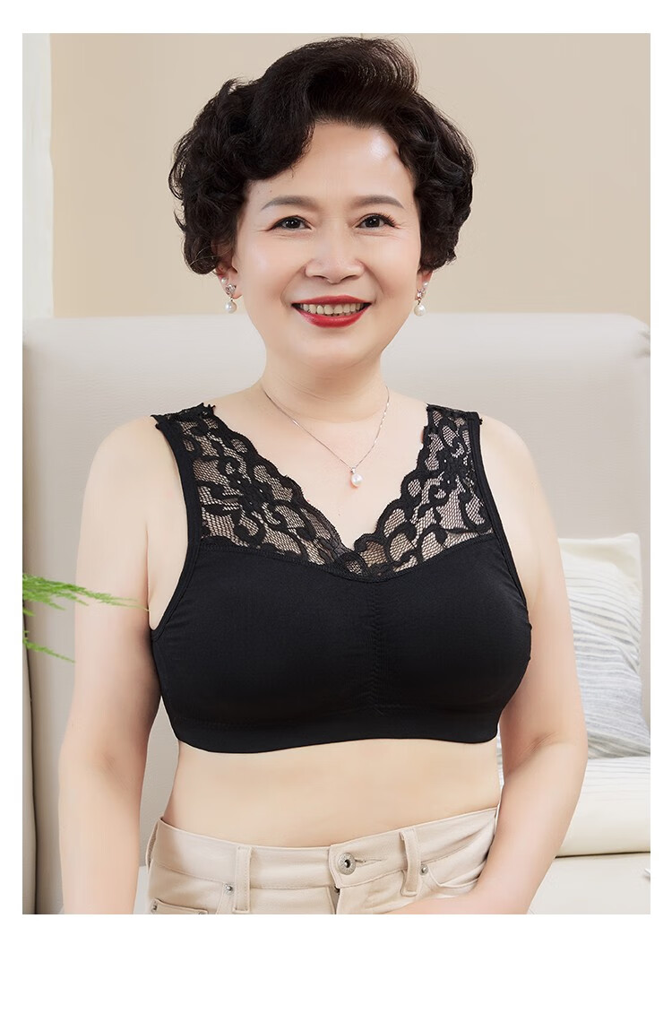 中老年妈妈内衣背心式女大胸显小文胸中老年人夏季透气小背心无钢圈