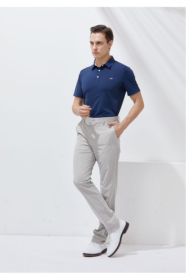 速干弹力商务休闲短袖t恤夏季纯色修身冰感高尔夫球衣男装polo宝蓝色s