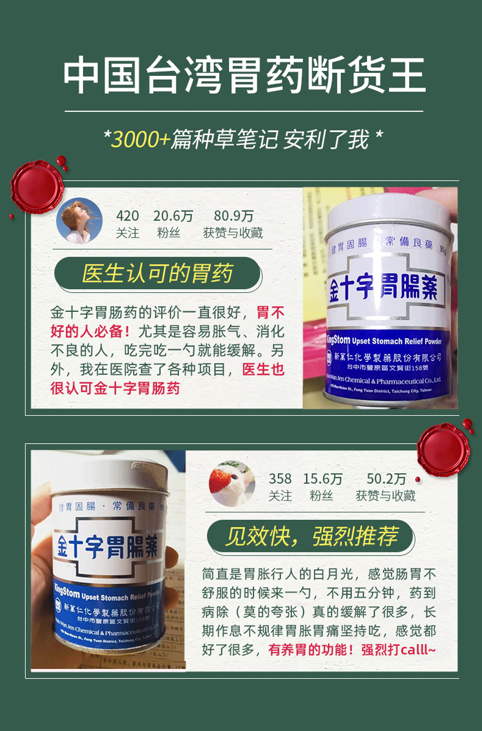 zx【香港直邮 原装正品】台湾张国周强胃散 港版进口 台湾金十字胃肠