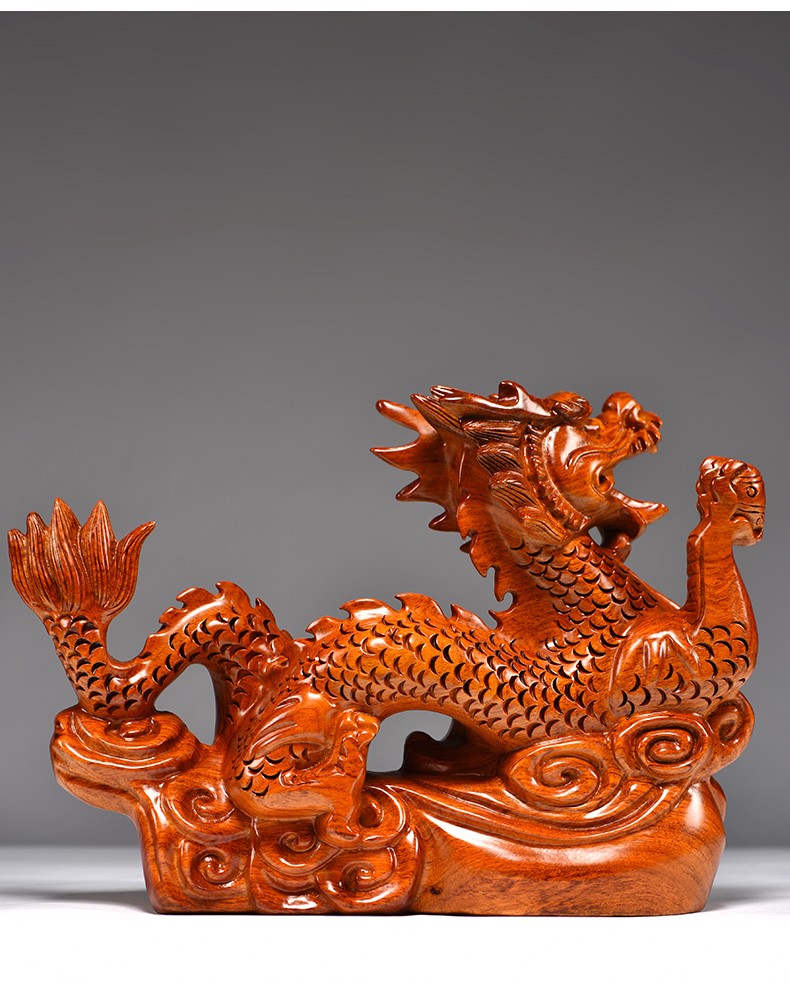浣彩黄花梨木雕龙摆件招财风水生肖龙实木雕刻工艺品客厅办公室装饰品