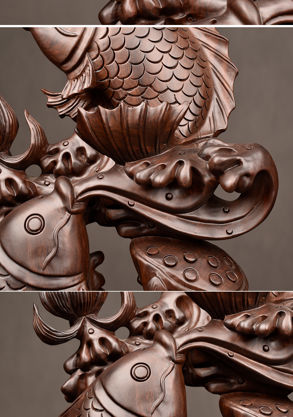 御木轩黑檀木雕莲年有余鲤鱼摆件实木招财工艺品家居客厅装饰品年年有