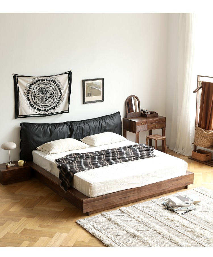 laryuxi全实木床现代简约黑胡桃木15米18大床北欧小户型卧室双人床红