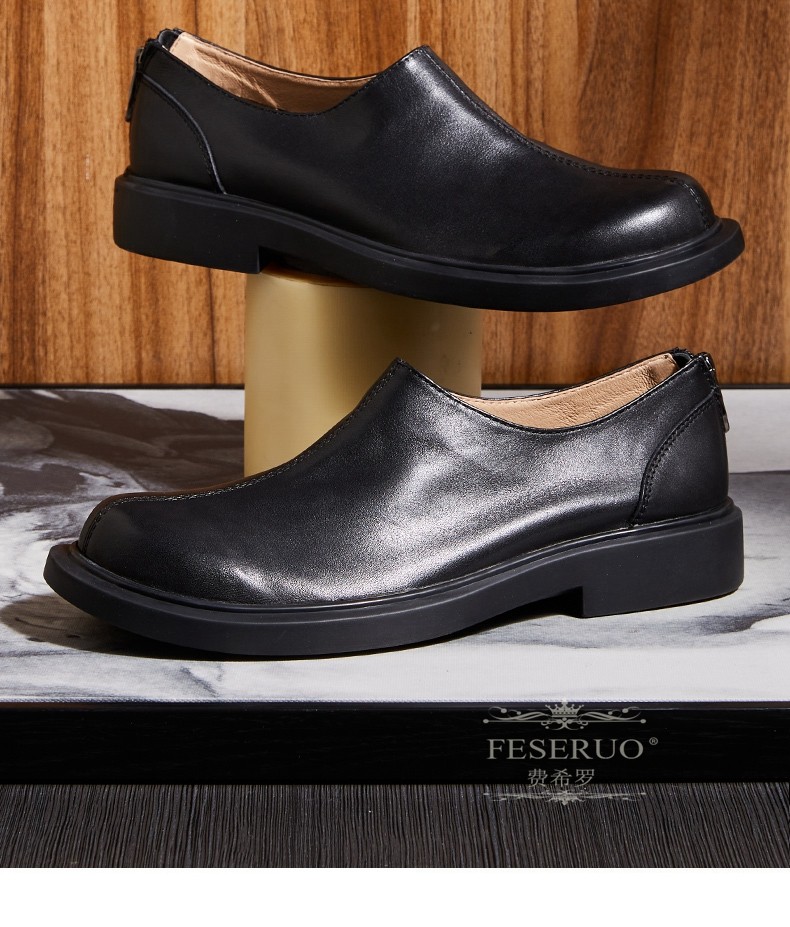 费希罗feseruo轻奢品牌真牛皮透气商务休闲皮鞋男圆头低帮软皮潮流