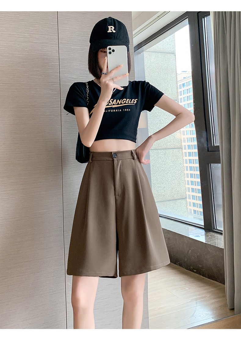 LangSha Women's Suit Shorts, Lightweight And Loose-Fitting for Summer Wear, Wide-Leg Five-Point Shorts, High-Waisted A-Line Slimming Casual Shorts 24