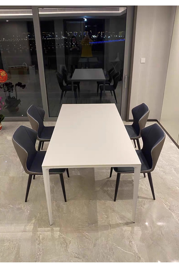 图柏丽德利丰纯白色岩板餐桌椅组合小红书同款长方形小户型岛台餐桌