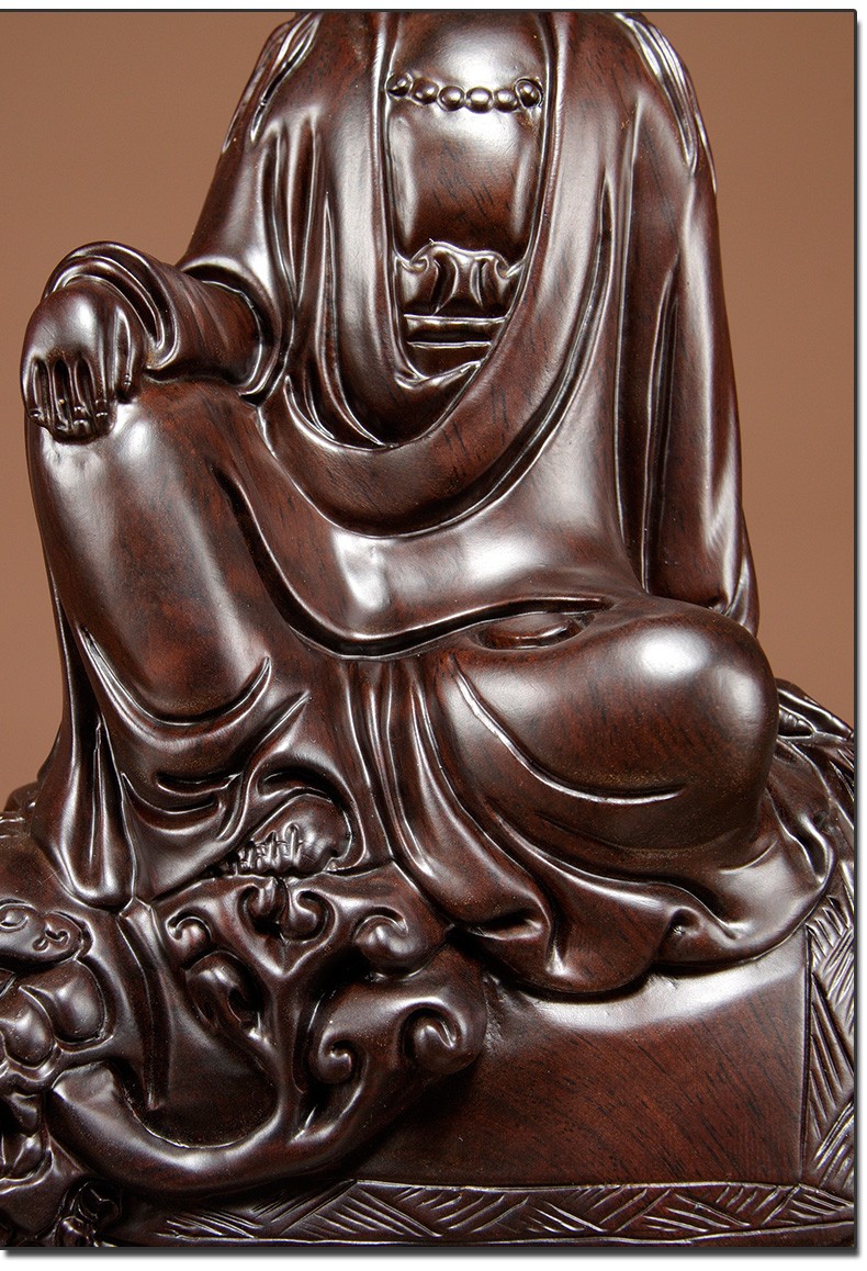 浣彩黑檀木雕文殊菩萨佛像摆件实木质家居供奉客厅玄关装饰工艺品摆设