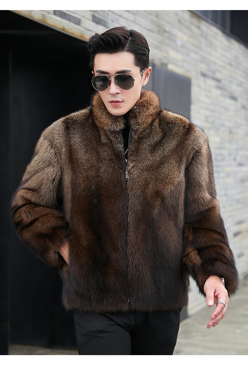 恒源祥进口北美渔貂皮草男貂皮大衣宝嘉美男整貂皮毛一体时尚立领商务