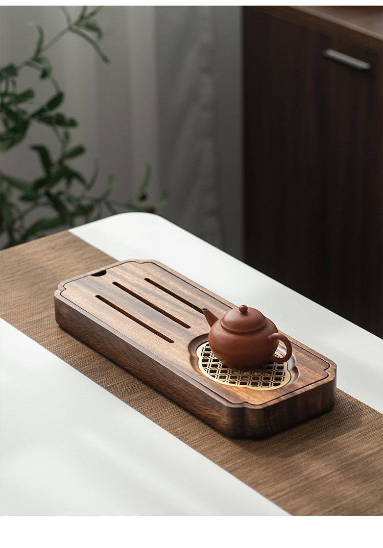 初石 家用现代轻奢干泡台新中式胡桃木干泡台小型储水式茶盘实木壶承