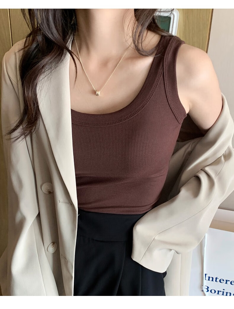 静鹿女士背心螺纹舒适百搭新款防走光内搭上衣遮副乳显瘦背心螺纹背心