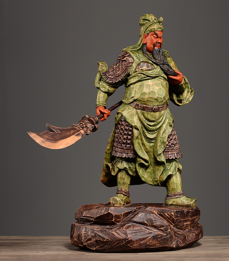 唯艺思佳香樟木雕关公摆件实木雕刻彩绘关帝圣君关二爷神像家居客厅