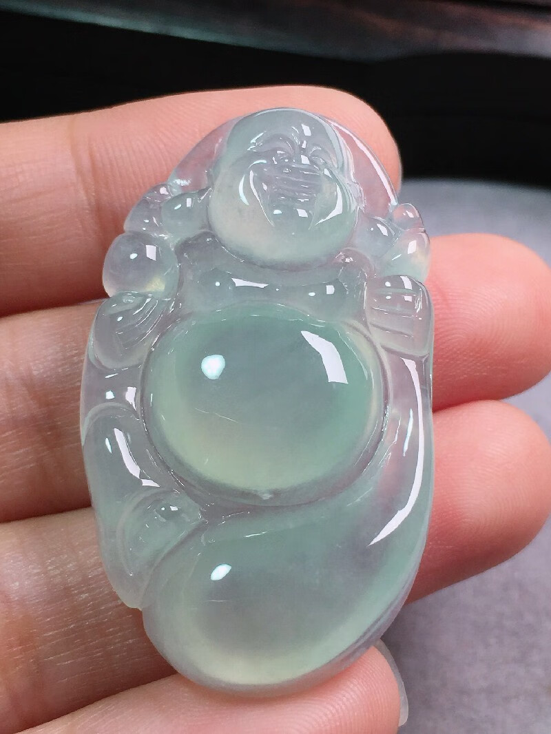 绿翠天成翡翠冰种白冰布袋佛吊坠缅甸a货翡翠送礼送老婆生日礼物女款