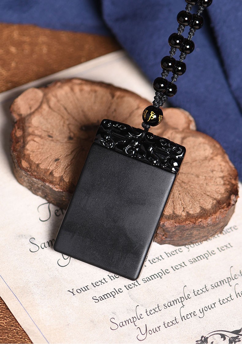 初缘黑曜石吊坠男女款无事牌本命年项链吉祥物挂件黑曜石无事牌鉴定