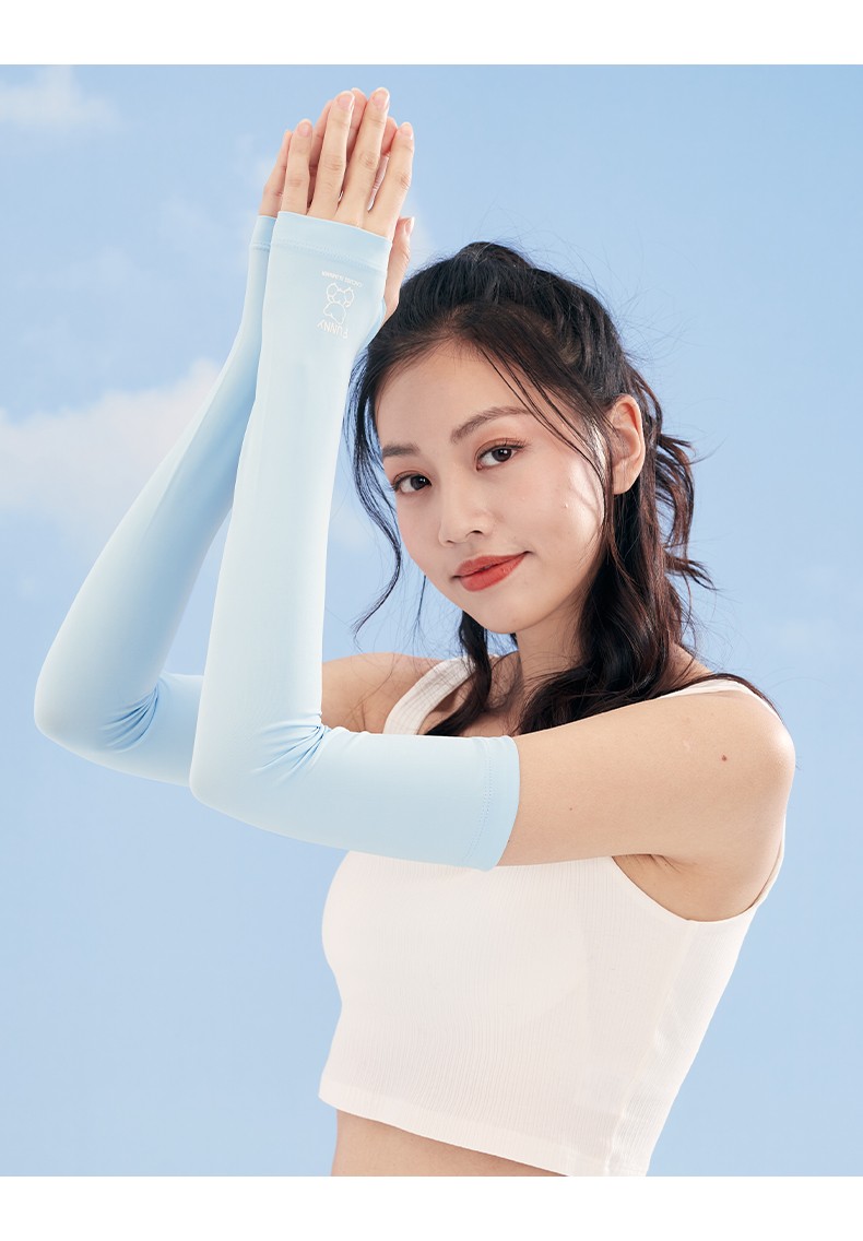 cacuss夏女款防晒袖套女开车防晒可爱小熊印花防晒冰袖bx220030 蓝色b