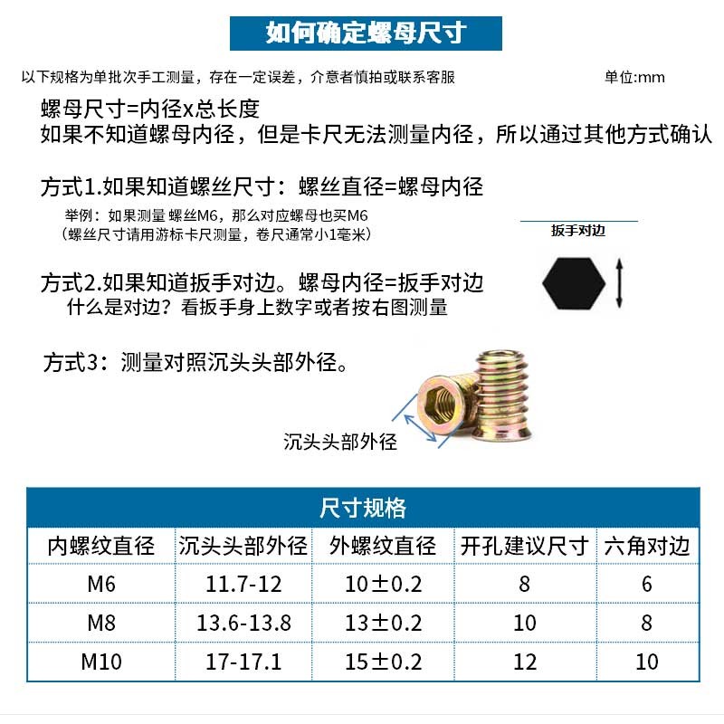 劲功m6m8m10 加硬沉头内外牙螺母 家具预埋螺母 带垫带介实木家具螺帽