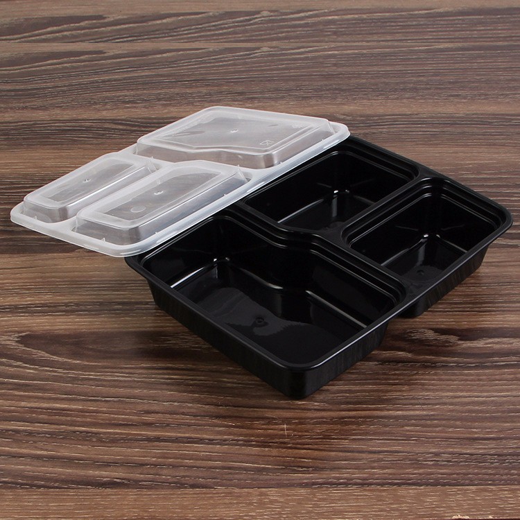 优凡优品一次性饭盒美式方形外卖盒长方形塑料快餐盒三格盒6888三格