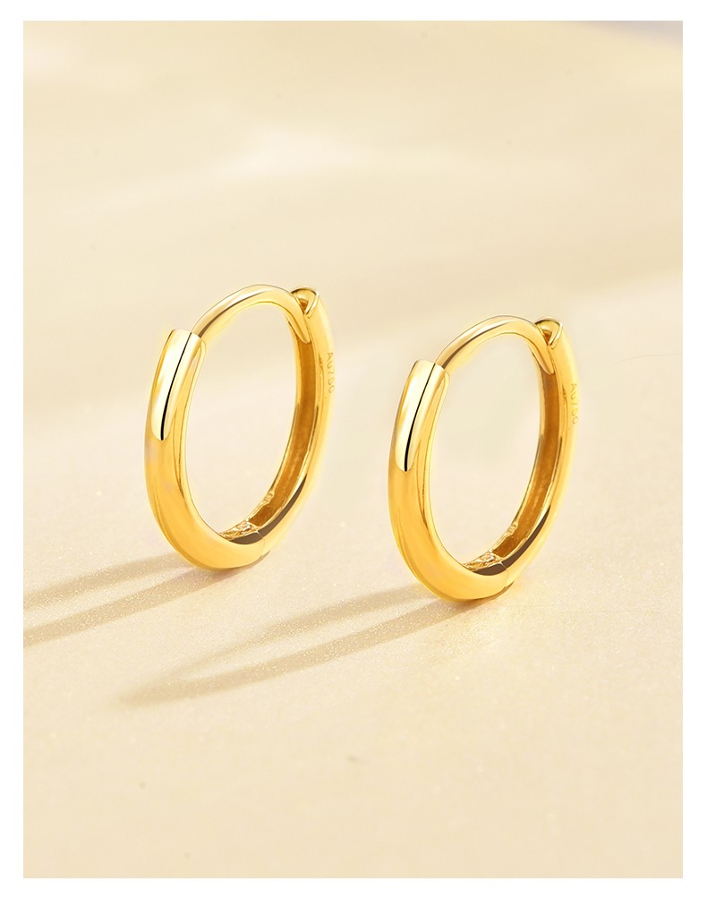 爱的约定18k黄金素圈耳环女生k金圆圈简约耳饰时尚首饰品气质耳圈养