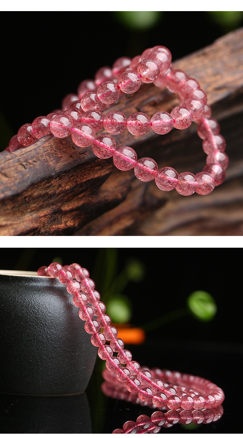 7a级草莓晶手链女粉水晶鸽血红手串桃花运时尚情人节礼物爱情石送白