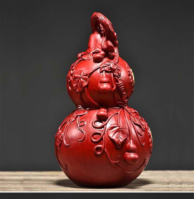 浣彩红花梨木雕葫芦摆件实木红木质客厅乔迁家居桌面玄关装饰工艺礼品