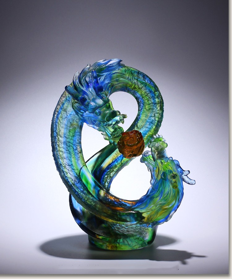 至品诚古法琉璃双龙戏珠摆件轻奢艺术品工艺品别墅高级轻奢高档客厅