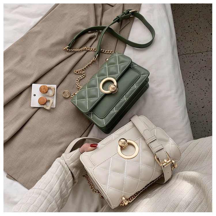 网红流行女包2020新款潮韩版百搭斜挎包链条时尚单肩小方包 抹茶绿