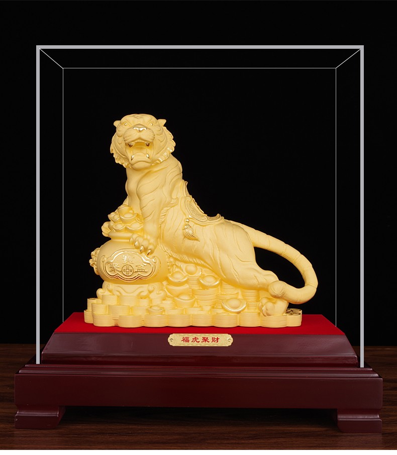 伯莎丹顿绒沙金老虎十二生肖金虎摆件虎年招财聚财聚宝盆客厅书房办公