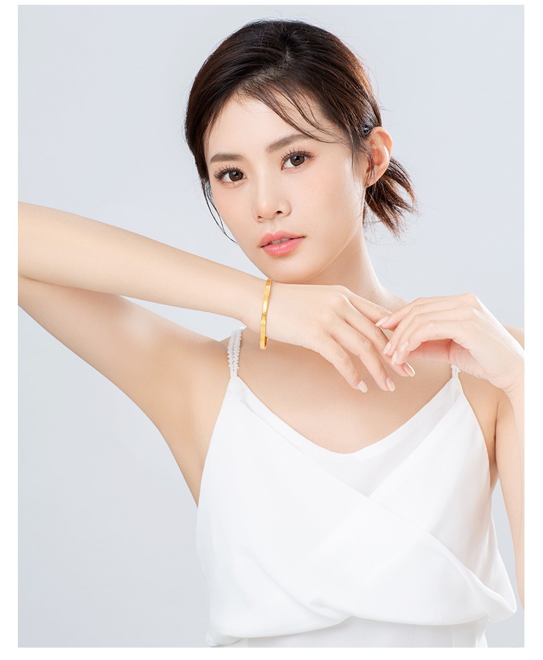 七夕情人节礼物宝庆银楼黄金手镯足金镯子女款祥云爱心