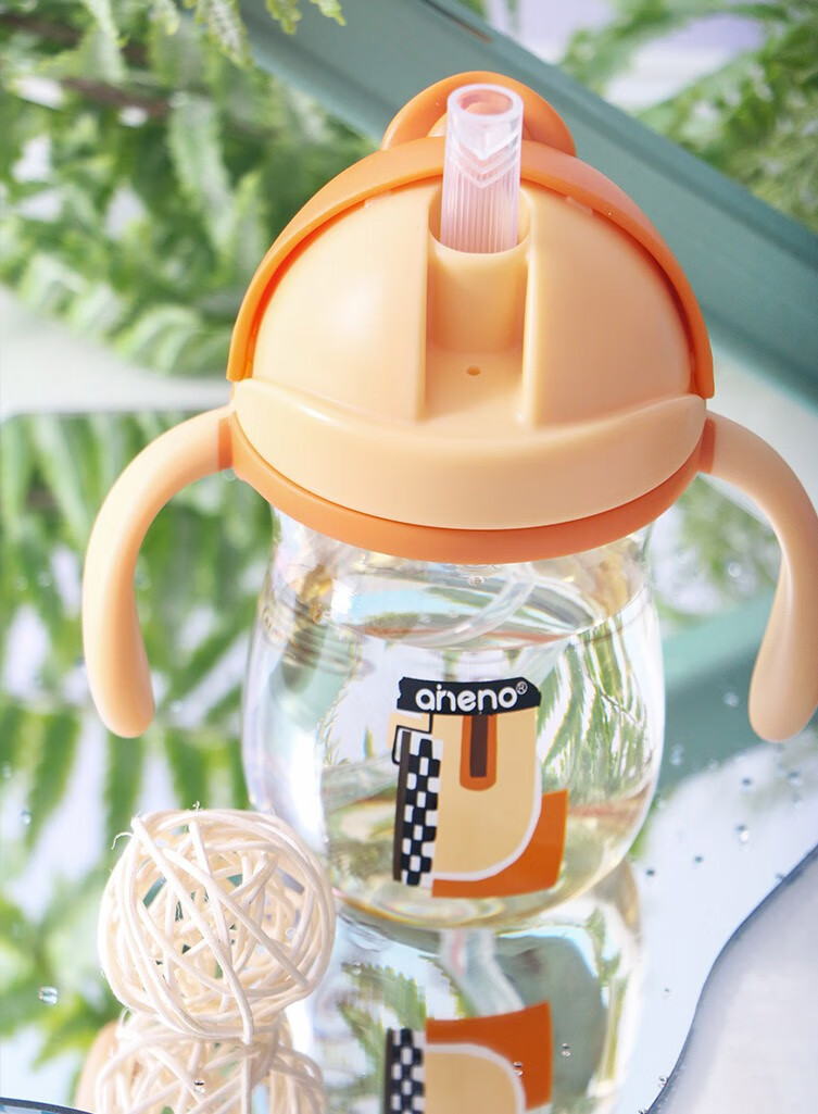 恩尼诺ppsu防漏儿童学饮杯婴儿奶瓶吸管杯宝宝饮水杯鸭嘴杯黄色240