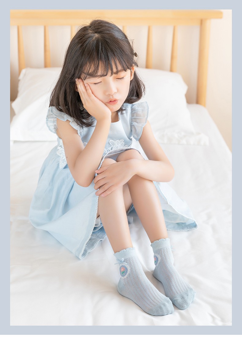 恒源祥儿童袜子夏季网眼中筒5双装女童透气薄款棉女孩中大童女小春日