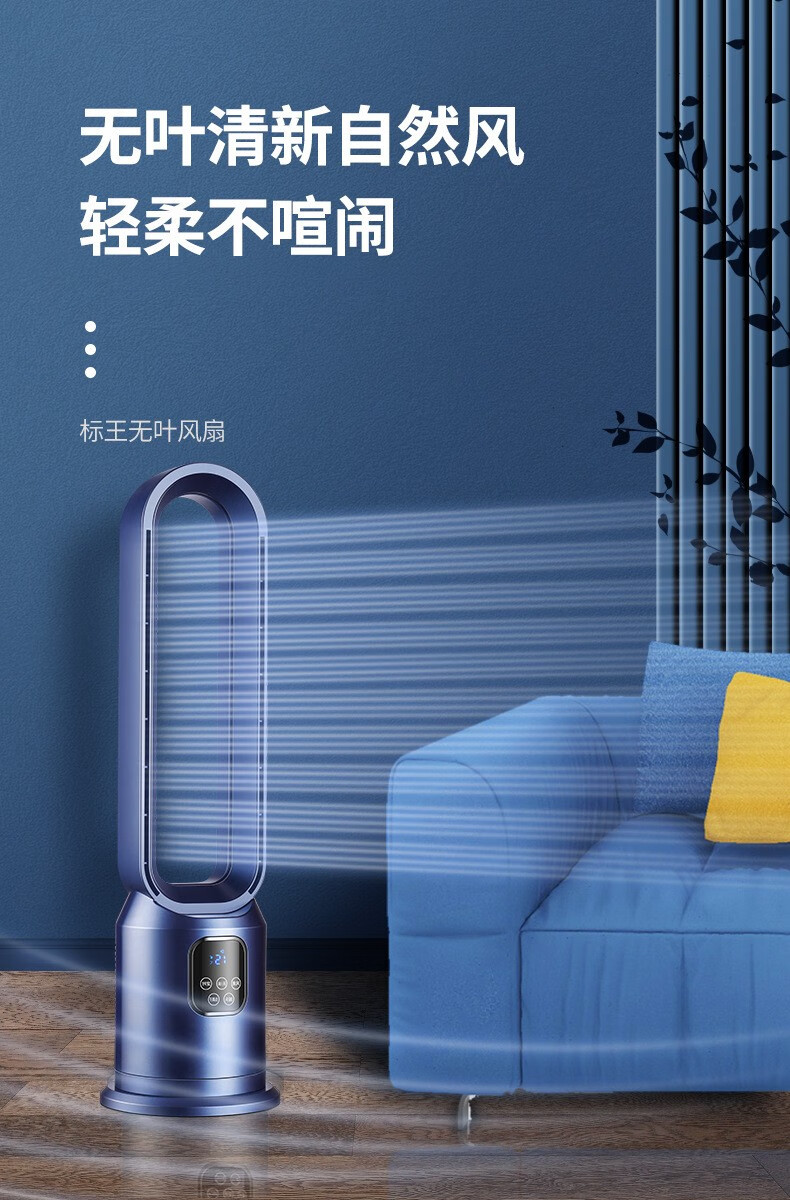 标王无叶风扇遥控定时电风扇空气净化家用落地式循环扇灰色烤漆款 灰