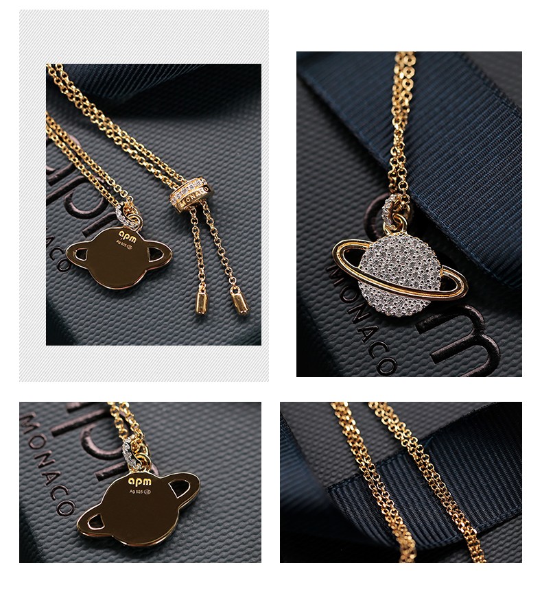 apmmonaco时尚星球项链女士锁骨链毛衣链生日礼物送女友粉色ac3917