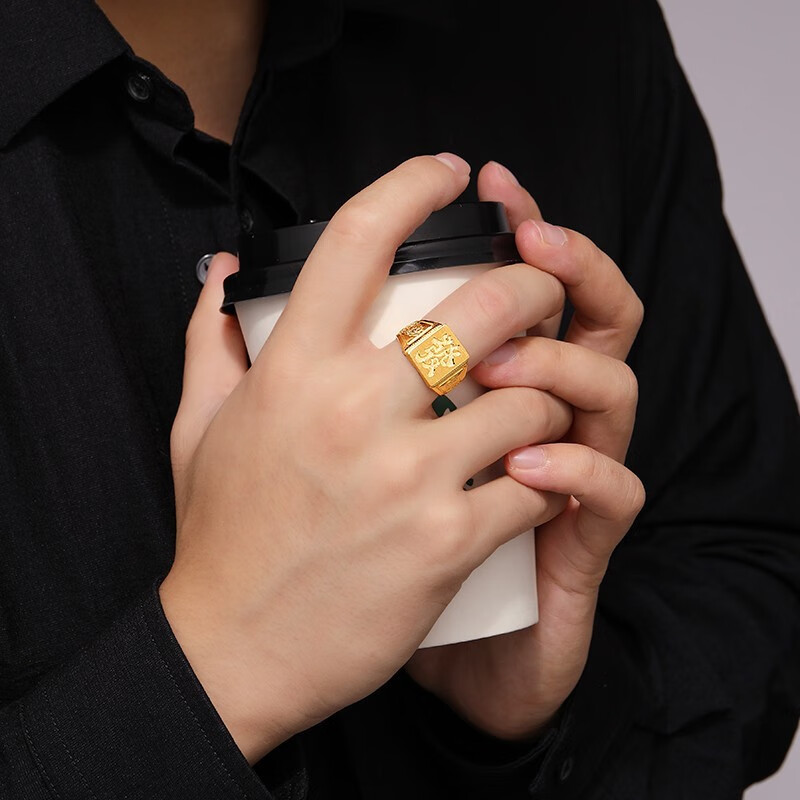 龙传珠宝黄金戒指男士大方豪气发字戒指男大气送人金戒指送男友送礼