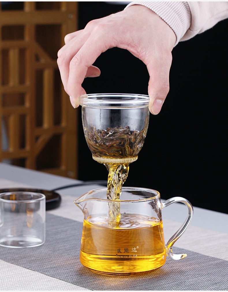 斌能达耐高温玻璃过滤茶水分离泡茶杯冲茶器家用花茶三件杯透明加厚