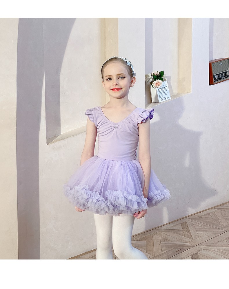 宾娜诗儿童舞蹈服女童夏季短袖芭蕾舞裙女孩练功服幼儿蕾丝薄款中国舞