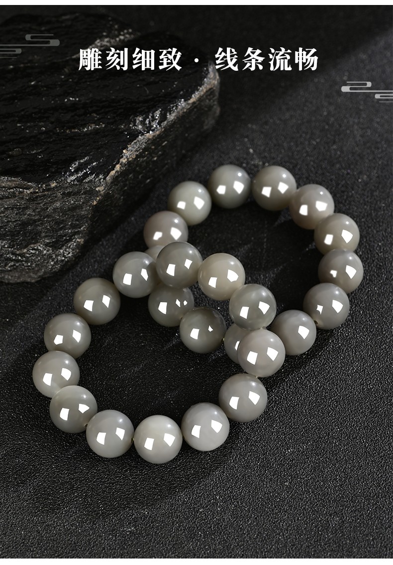 落花啼春 和田玉烟灰色手串男单圈玉石手链女款圆珠手把件散珠佛珠