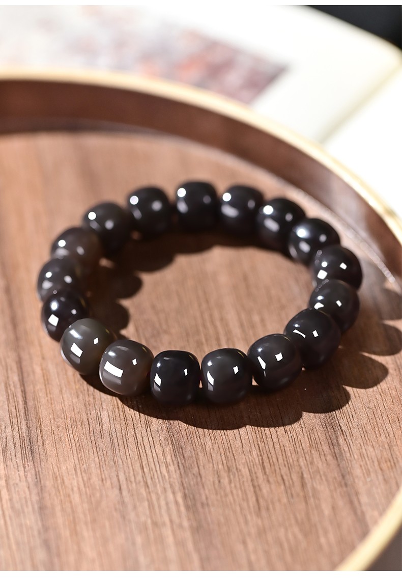 好聚多 和田玉烟紫色手串女老型珠玉石手链男帝王紫路路通桶珠手饰