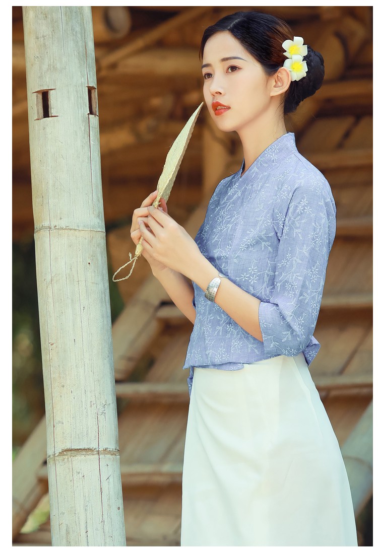 沙芭利东南亚风格傣族服装清新民族风西双版纳傣族服饰 七分袖套装 l