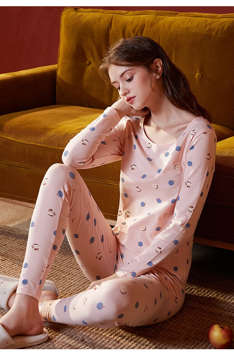 安之伴保暖内衣套装晚秋女士秋衣秋裤圆领无痕打底衫 牛仔兰 xl【图片