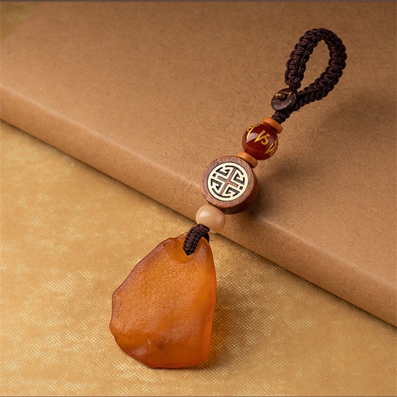 天然随形老蜜蜡矿石汽车钥匙扣挂件个性创意简约手工男女饰品福禄款