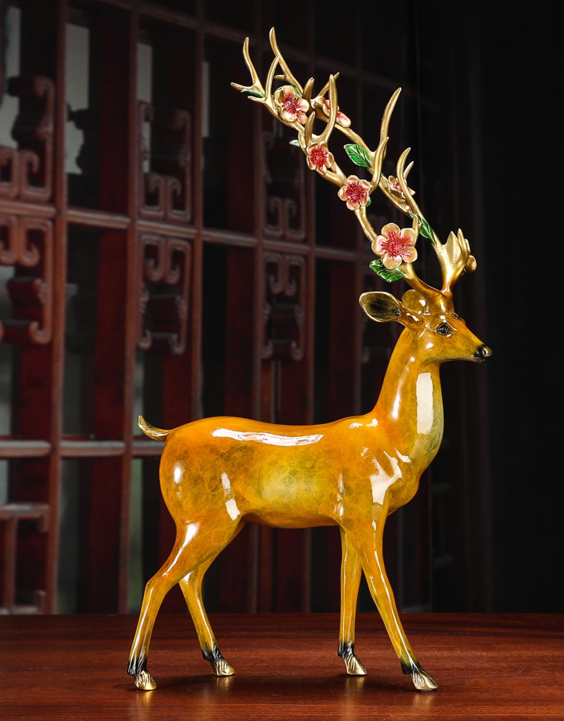 润金阁 全铜福鹿摆件工艺品 送朋友乔迁新居礼品 客厅欧式摆件工艺品