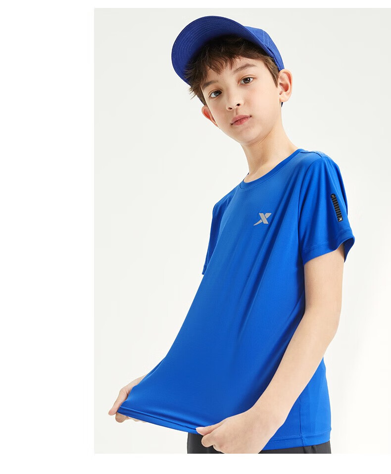 特步童装儿童短袖t恤男童夏装2022夏季新款中大童打底衫正黑色170cm