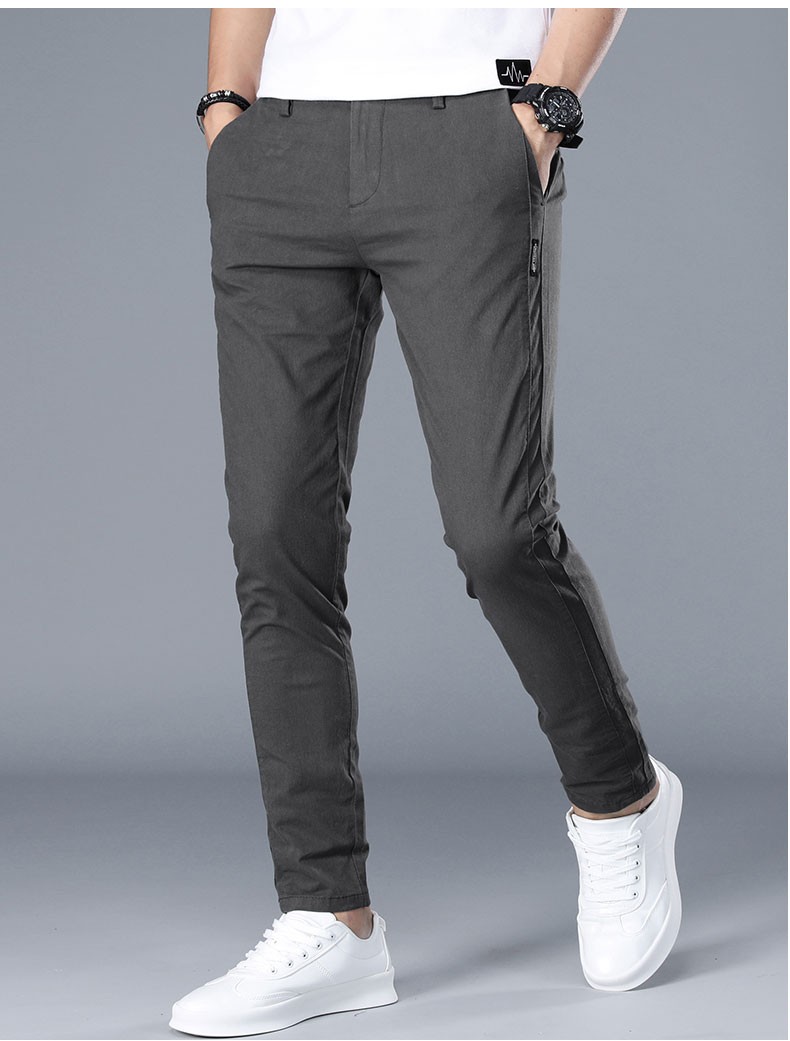 金盾kindon休闲裤男春秋季新款纯棉韩版男士修身直筒裤子灰色292尺2