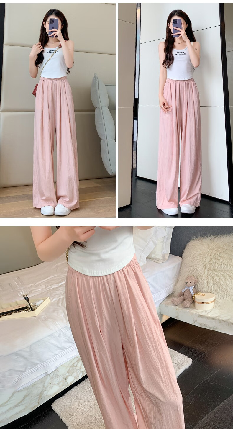 LangSha Ice Silk Wide-Leg Pants for Women, Summer High-Waisted Draping Straight Cotton Linen Casual Trousers, Japanese-Style Yamamoto Pants, Women's Lazy Style 19
