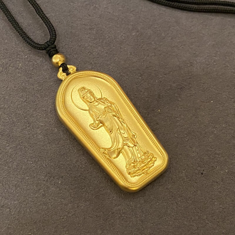 玺阅珠宝实心黄金观世音菩萨黄金吊坠男足金999古法心经莲花黄金佛牌