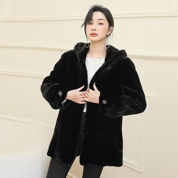 慕千唐 貂皮大衣女天鹅绒母貂皮外套水貂裘皮整海宁皮草 低腰浪尾 l