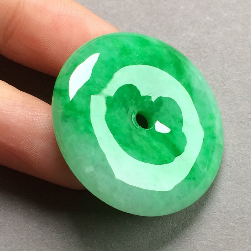 绿翠天成 翡翠带绿平安扣吊坠 冰种翡翠缅甸天然a货玉石玉坠翡翠玉佩