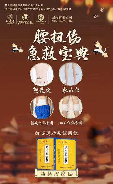 承庆堂活络消痛贴6贴肩椎盘突出腰肌劳损颈椎痛肩周炎风湿腰腿贴户外 